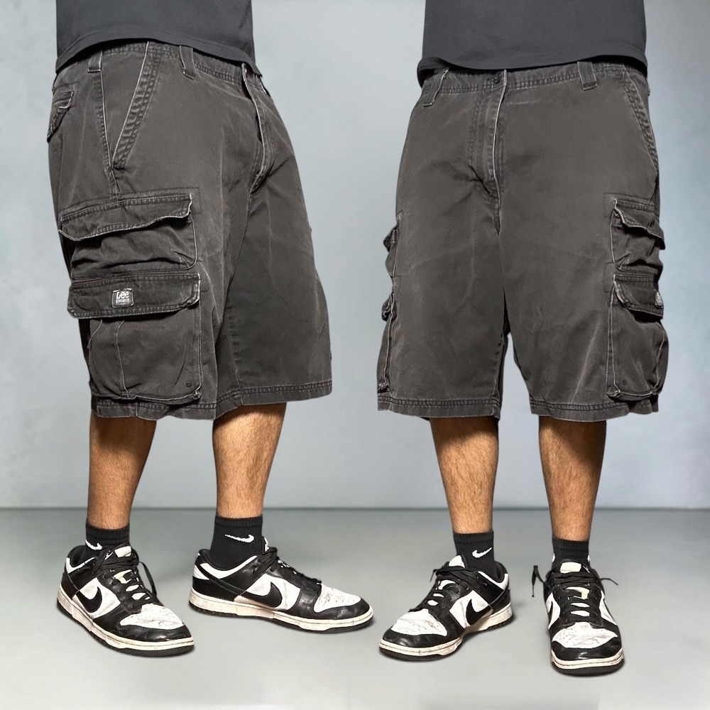 Lee Dungarees Cargo Shorts Black Faded Baggy Skater Y2K Vintage Mens Size 38